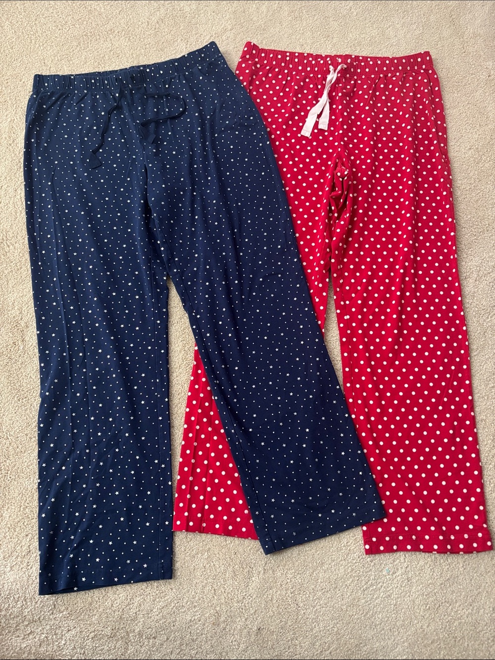Lot of 2 Lands End Pajama Pants Bottoms Size Medium 10-12 Polka Dot & Stars
